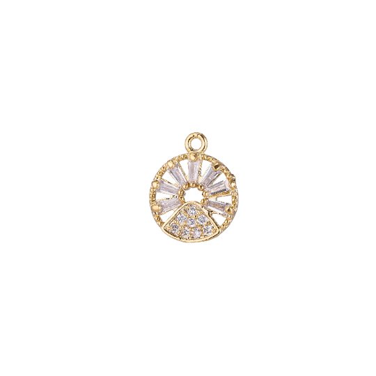 Golden Wheel Round Charm, Micro Pave CZ Charm, Dainty Pendant Gold Circle of Life Minimalist Modern Necklace Charm for Jewelry Making E-422 - DLUXCA