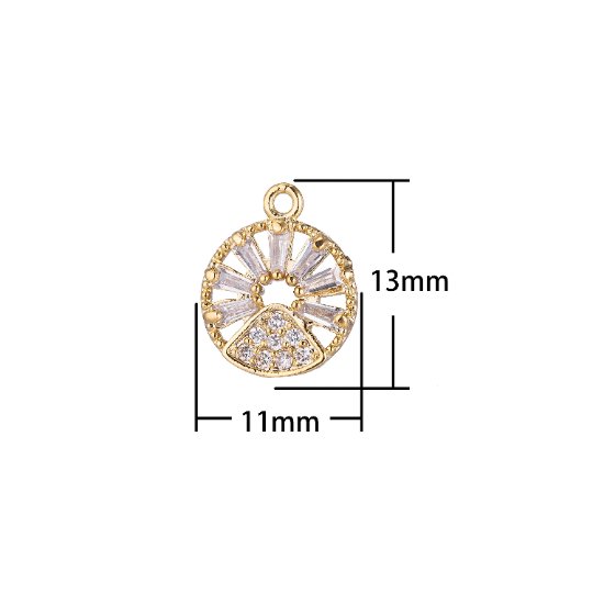 Golden Wheel Round Charm, Micro Pave CZ Charm, Dainty Pendant Gold Circle of Life Minimalist Modern Necklace Charm for Jewelry Making E-422 - DLUXCA