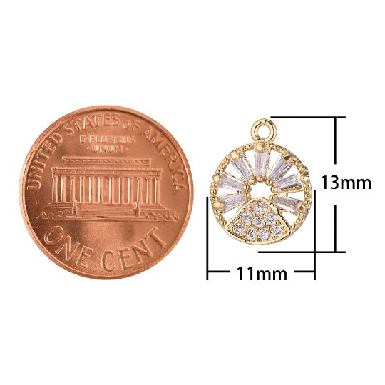 Golden Wheel Round Charm, Micro Pave CZ Charm, Dainty Pendant Gold Circle of Life Minimalist Modern Necklace Charm for Jewelry Making E-422 - DLUXCA