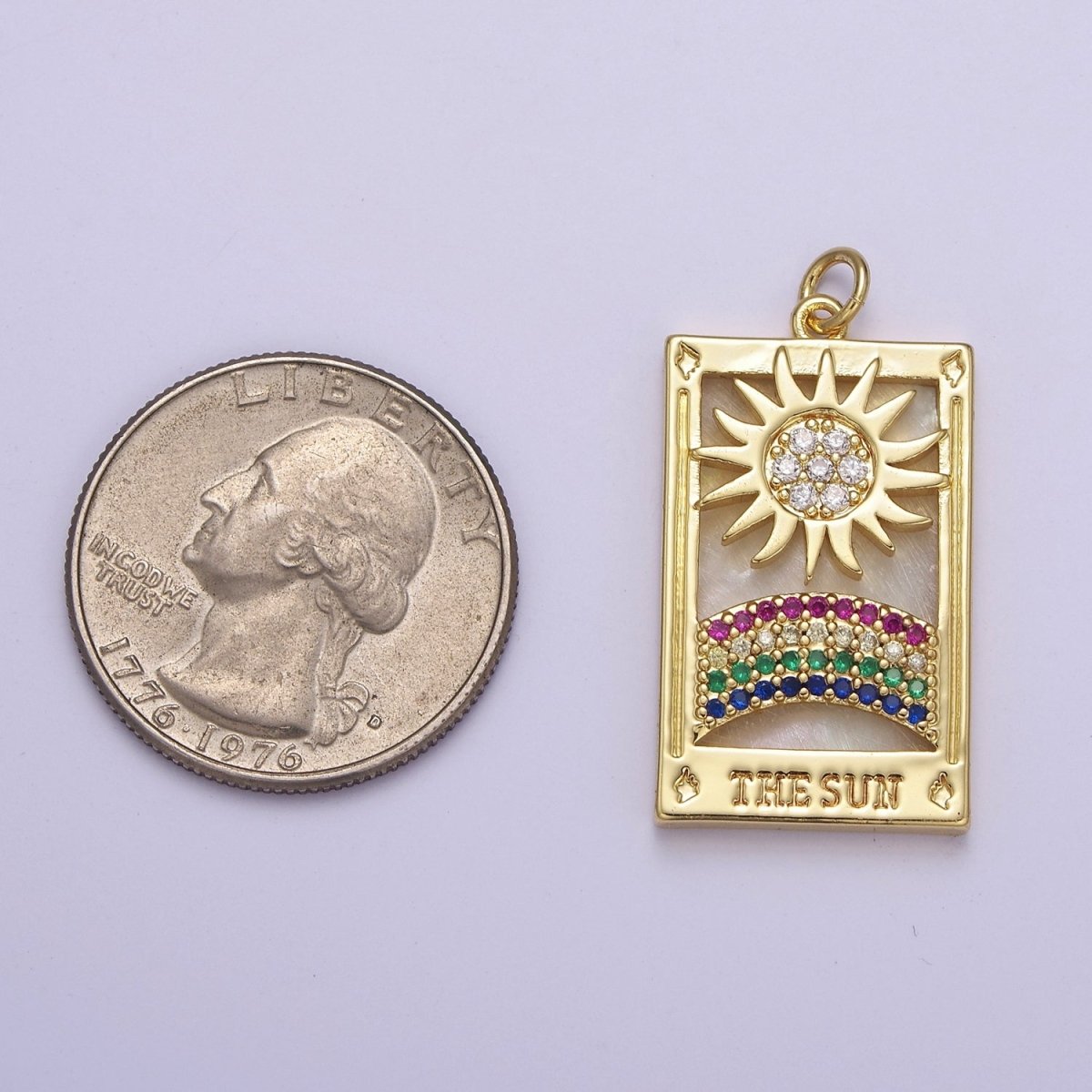 Good Morning Charm Gold Filled Sun Charm Clear Rainbow Window Tag Medallion Charm Pendant E-669 - DLUXCA