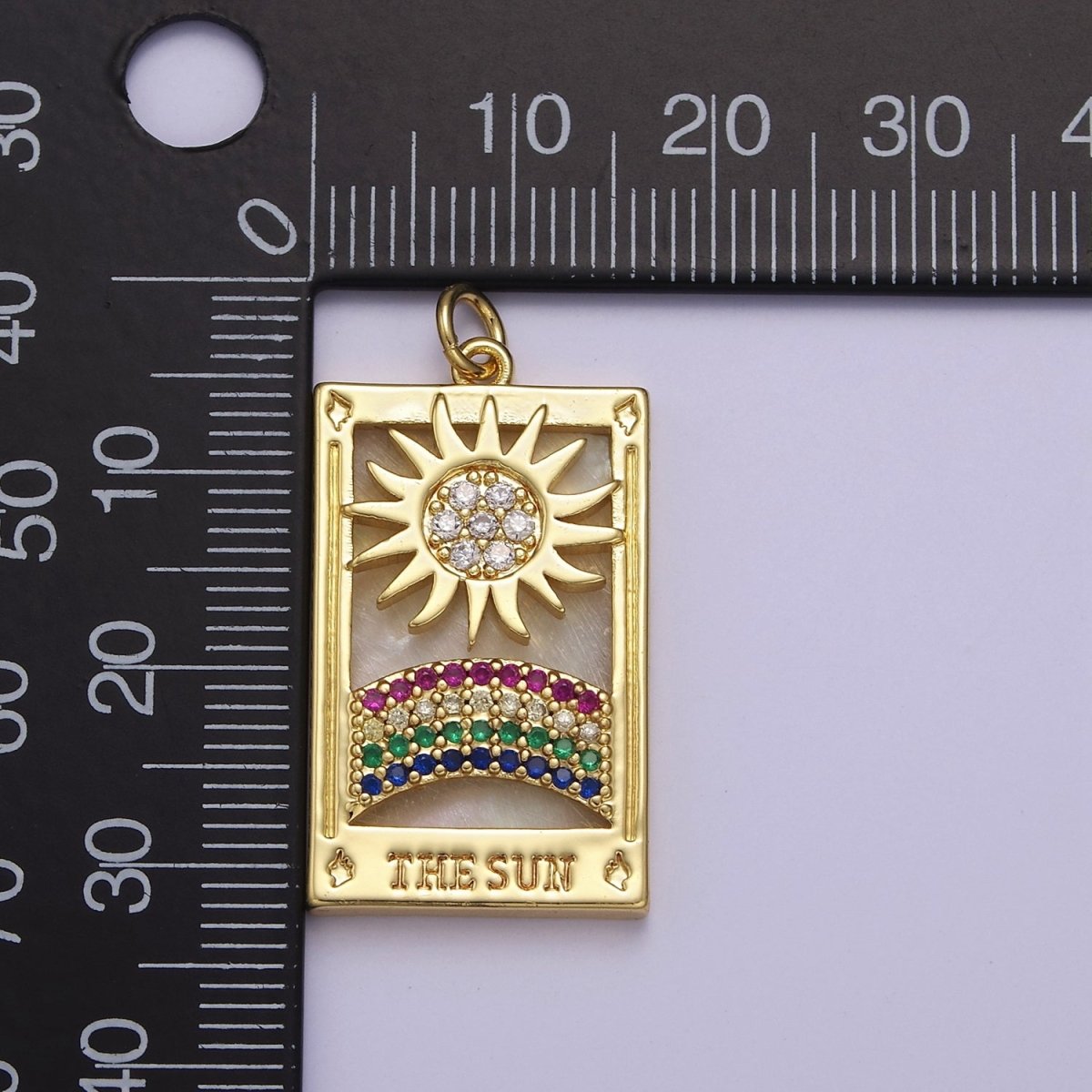 Good Morning Charm Gold Filled Sun Charm Clear Rainbow Window Tag Medallion Charm Pendant E-669 - DLUXCA