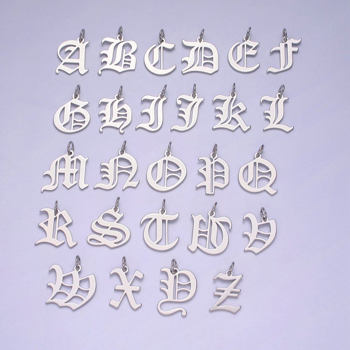 Gothic Letter Charm, Alphabet Charm, Silver Letter Charm, 26 Letters Initial Charms Old English Letter Pendant W-028~W-054 - DLUXCA