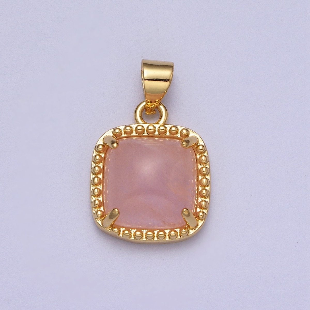 Green Aventurine, Pink Quartz, Purple Amethyst Minimalist Square Gold Pendant I-325 I-343 I-363 - DLUXCA