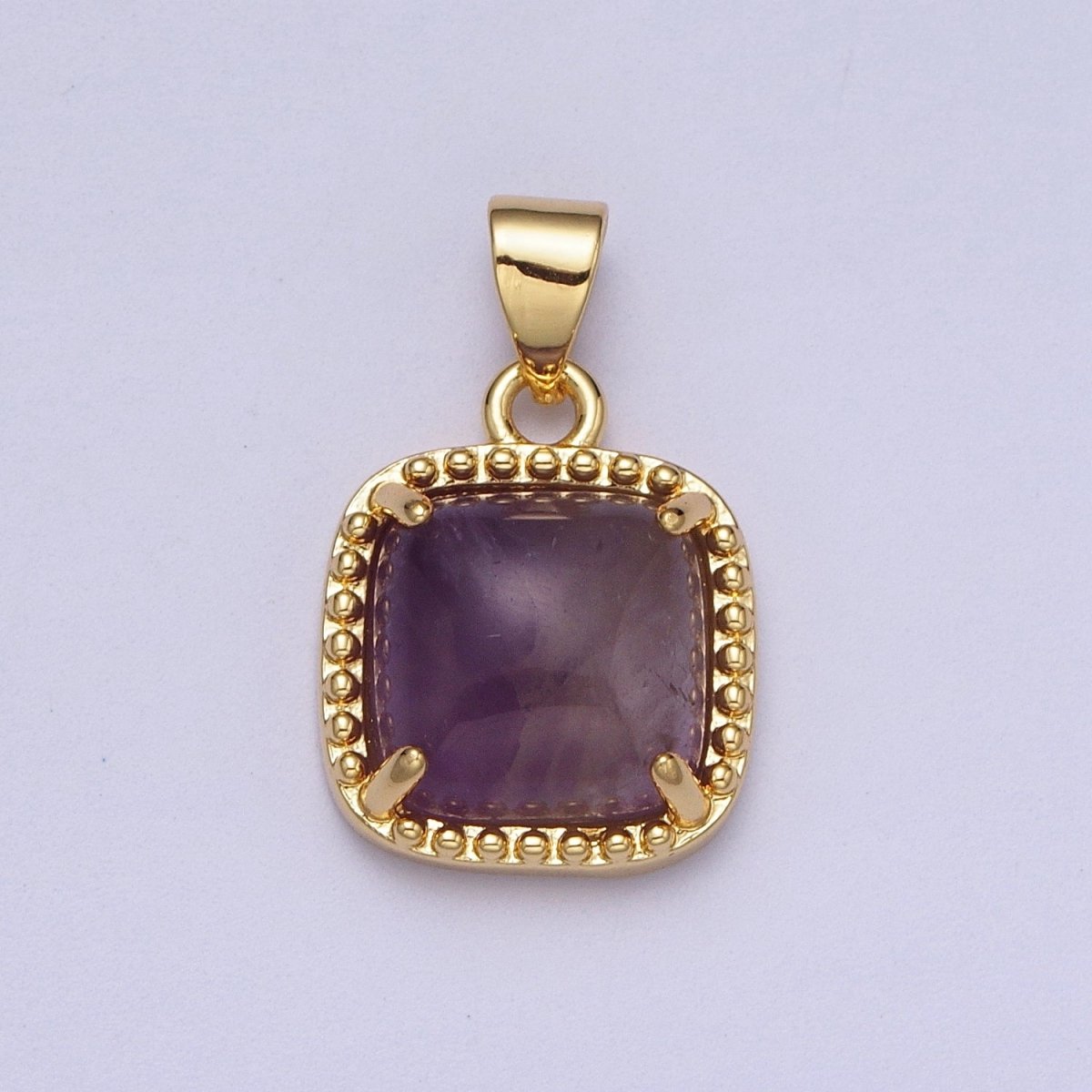 Green Aventurine, Pink Quartz, Purple Amethyst Minimalist Square Gold Pendant I-325 I-343 I-363 - DLUXCA