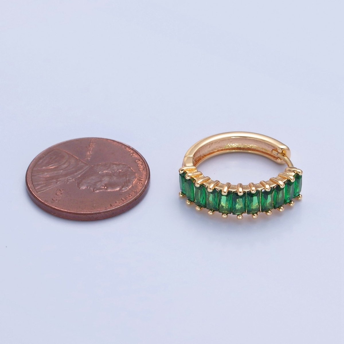 Green Baguette Hoop Earring / Pink Baguettee Hoop Earring in 18k Gold Filled Hoop T-492 T-493 - DLUXCA