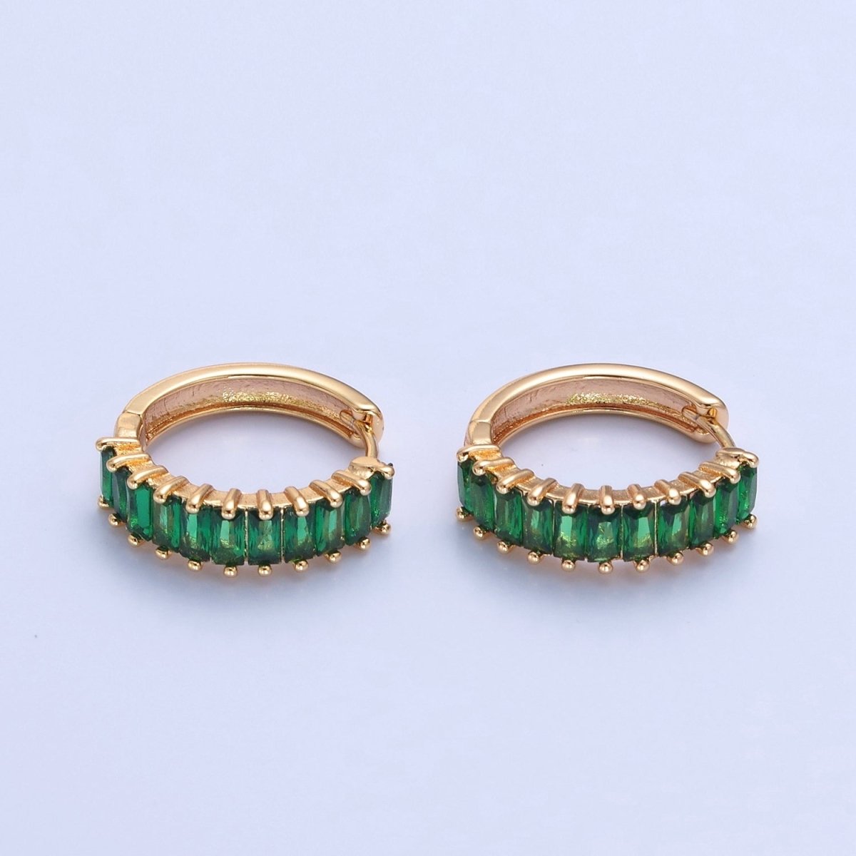 Green Baguette Hoop Earring / Pink Baguettee Hoop Earring in 18k Gold Filled Hoop T-492 T-493 - DLUXCA