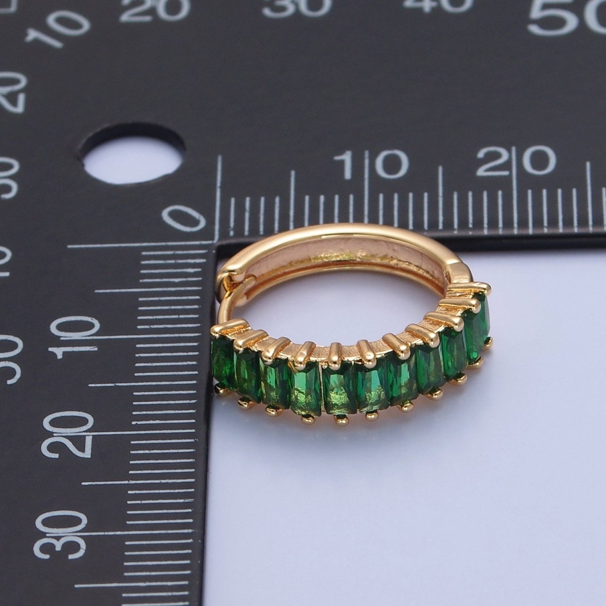 Green Baguette Hoop Earring / Pink Baguettee Hoop Earring in 18k Gold Filled Hoop T-492 T-493 - DLUXCA