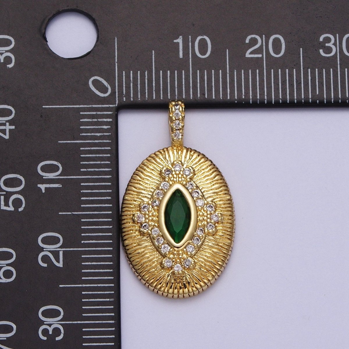 Green, Clear Marquise Line Textured Oval Micro Paved Gold Pendant H-911 H-935 - DLUXCA