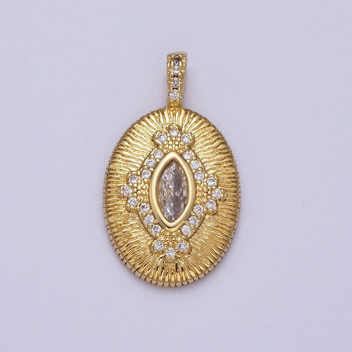 Green, Clear Marquise Line Textured Oval Micro Paved Gold Pendant H-911 H-935 - DLUXCA