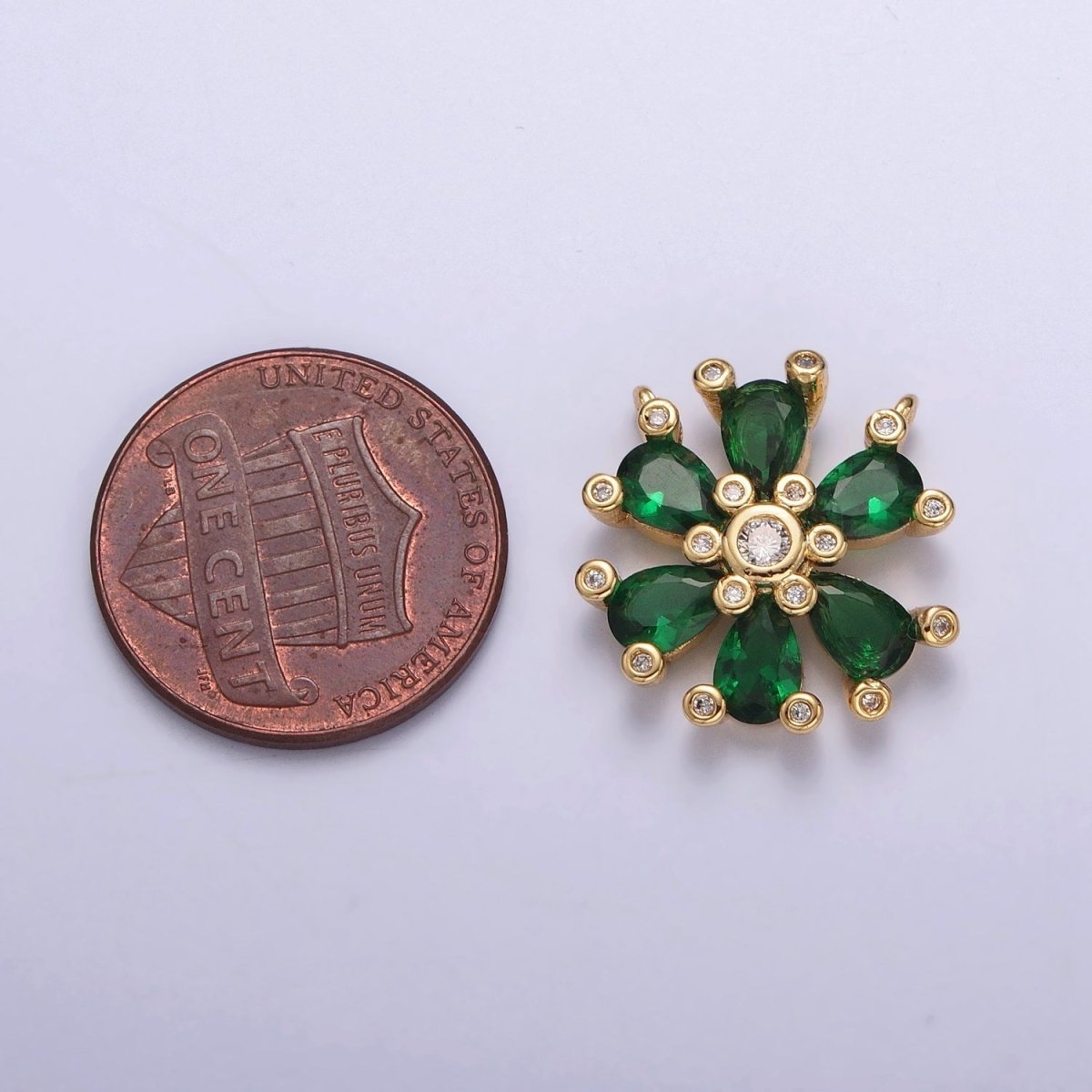 Green Cubic Zirconia Flower Connector G-914 - DLUXCA