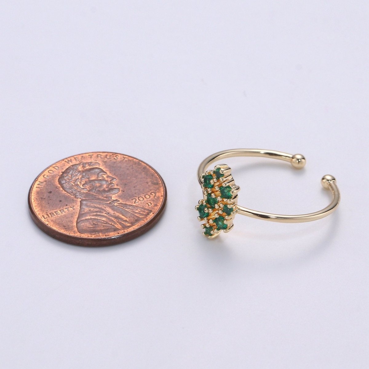 Green CZ Ring - 14k Gold Vermeil Ring - Green Zirconia Ring - Gold Open Ring - Minimalist Ring - Adjustable Layering - Stacking Ring R-071 - DLUXCA