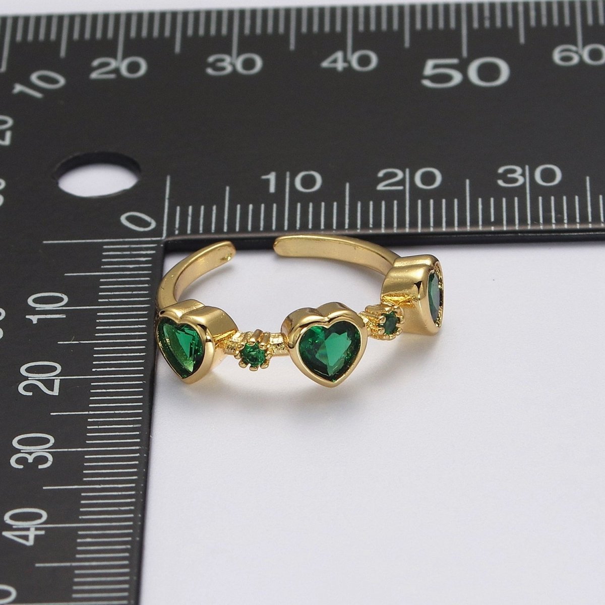 Green Emerald Cz Heart Ring Open Adjustable Ring O-2039 - DLUXCA
