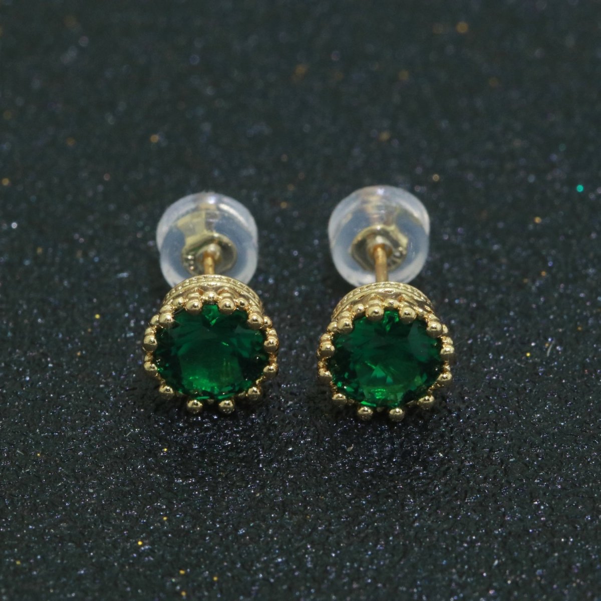 Green Emerald Stud Earring 18k Gold Filled Round Circle Stud Minimalist Earring T-061 - DLUXCA