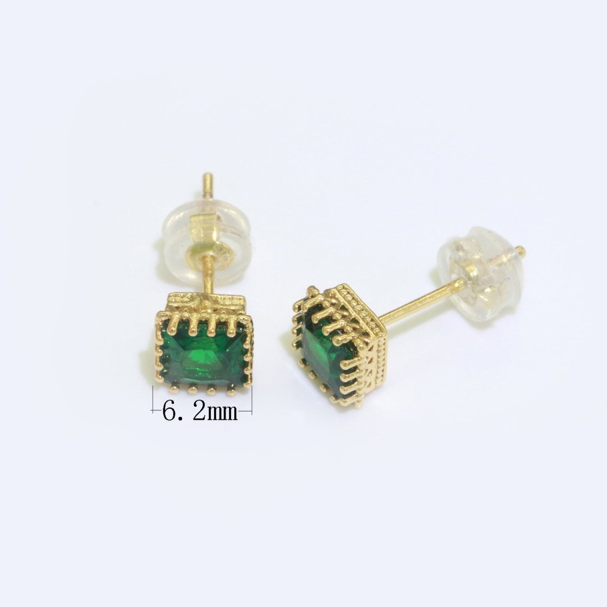 Green Emerald Stud Earring 18k Gold Filled Square Stud Minimalist Earring T-144 - DLUXCA