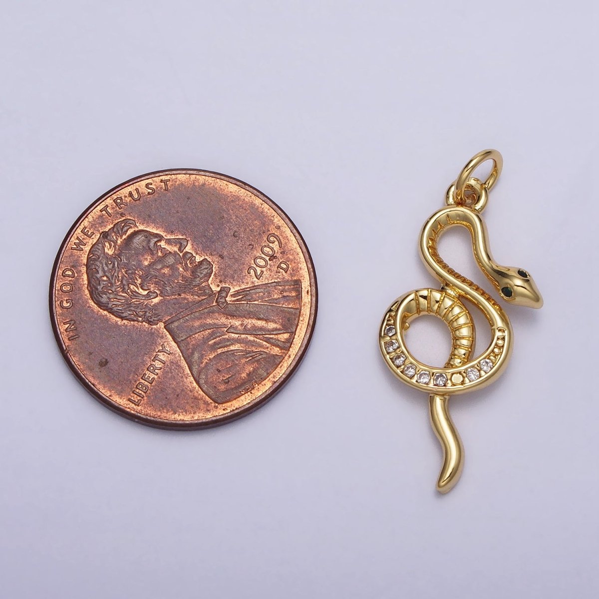 Green-Eyed Slithering Clear Micro Paved CZ Snake Serpent Gold Charm | AC218 - DLUXCA