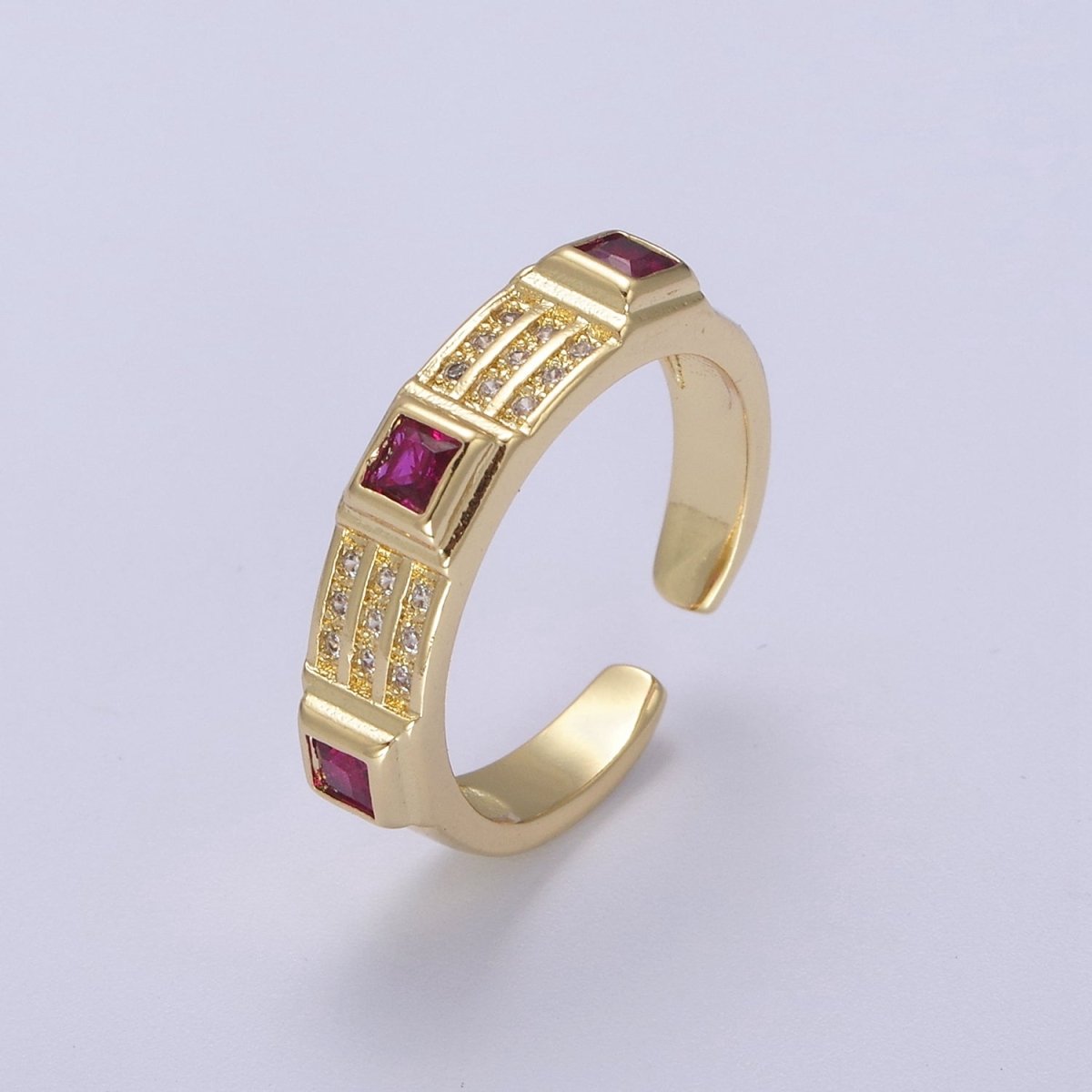 Green / Fuschia CZ Stone Gold Ring Open Adjustable Jewelry Masculine Unisex Ring U-227 U-228 - DLUXCA