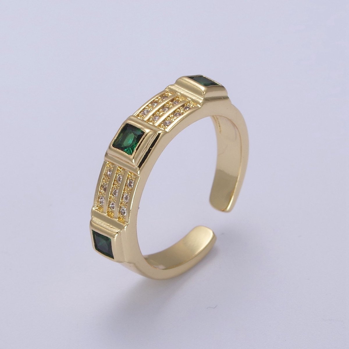 Green / Fuschia CZ Stone Gold Ring Open Adjustable Jewelry Masculine Unisex Ring U-227 U-228 - DLUXCA