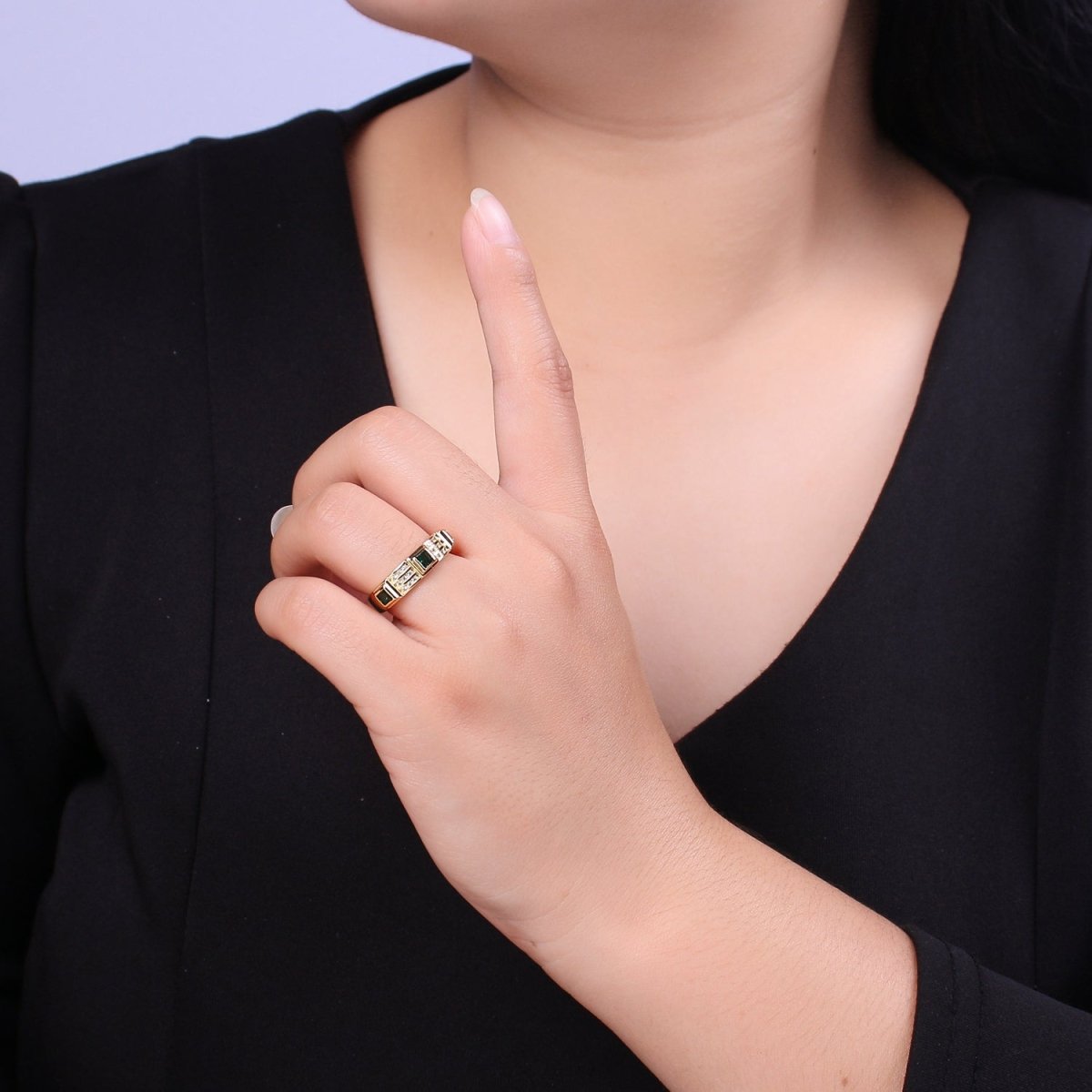 Green / Fuschia CZ Stone Gold Ring Open Adjustable Jewelry Masculine Unisex Ring U-227 U-228 - DLUXCA