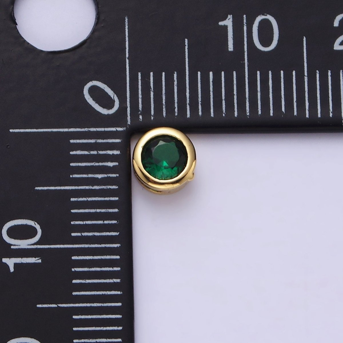 Green, Pink, Blue, Clear, Fuchsia 5.3mm Round CZ Bezel Gold Spacer Bead | B-827 B-828 B-829 B-830 B-831 - DLUXCA