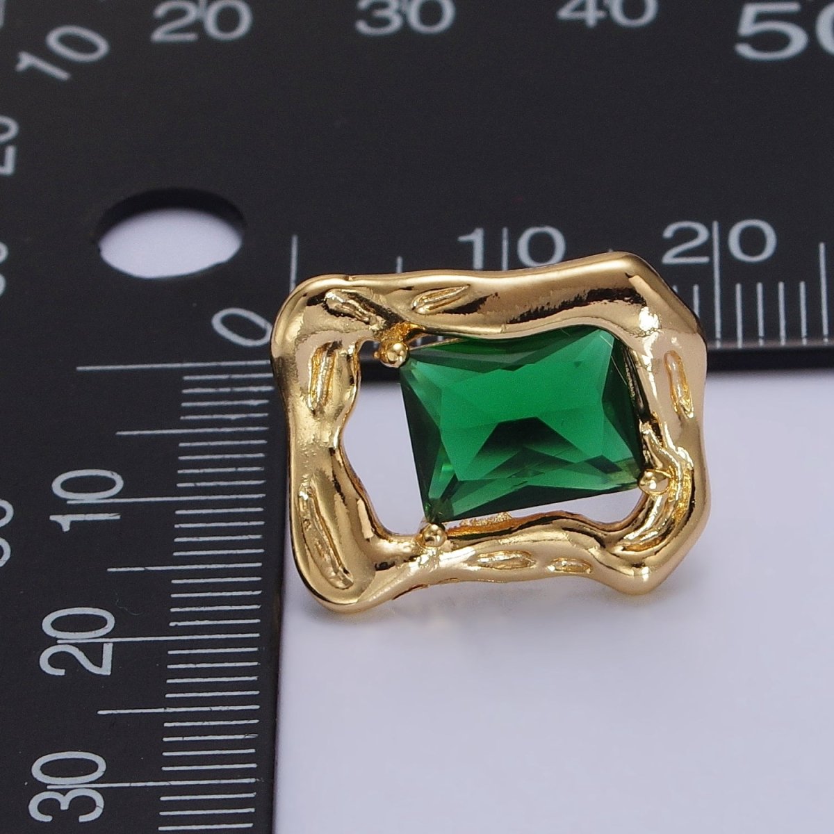 Green, Red, Blue CZ Baguette Geometric Gold Framed Stud Earrings | AB134 - AB136 - DLUXCA