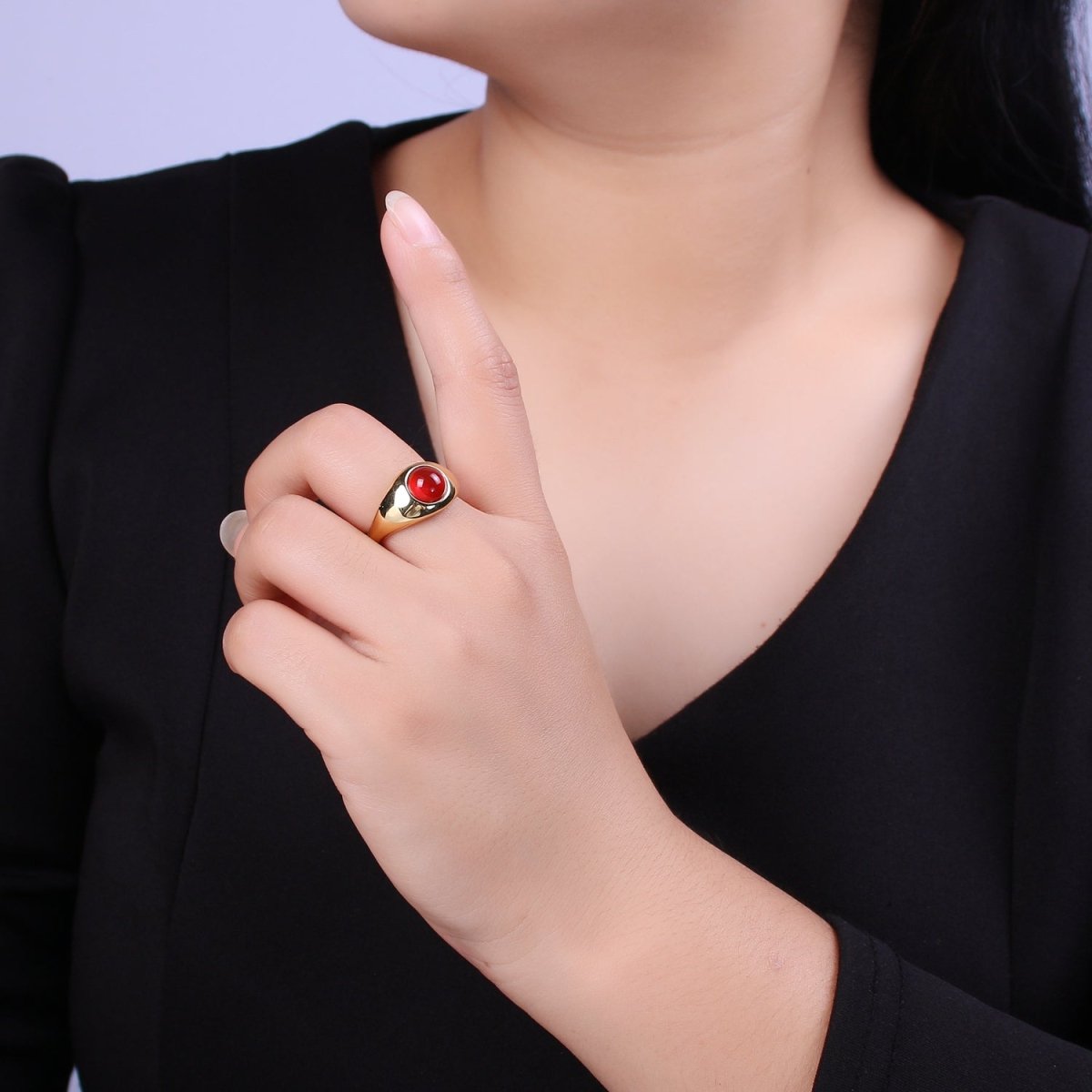 Green / Red Gem Stone Gold Dome Ring Open Adjustable Jewelry U-224 U-225 - DLUXCA