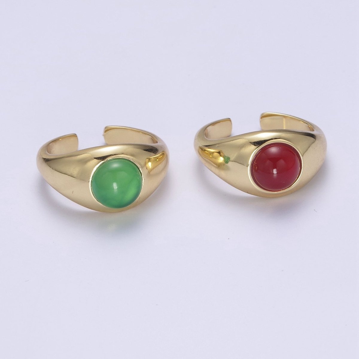 Green / Red Gem Stone Gold Dome Ring Open Adjustable Jewelry U-224 U-225 - DLUXCA