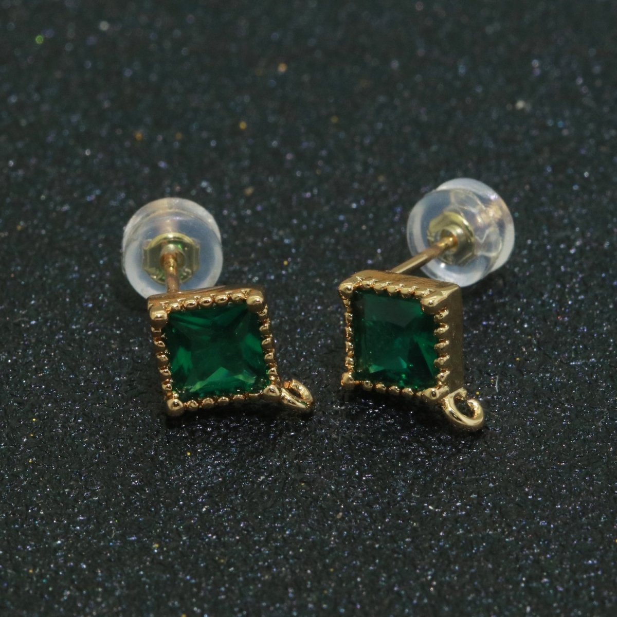 Green Rhombus Cubic Zirconia Gold Stud Open Loop Drop Earrings Supply L-489 - DLUXCA