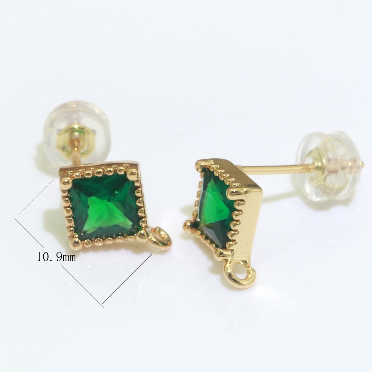 Green Rhombus Cubic Zirconia Gold Stud Open Loop Drop Earrings Supply L-489 - DLUXCA
