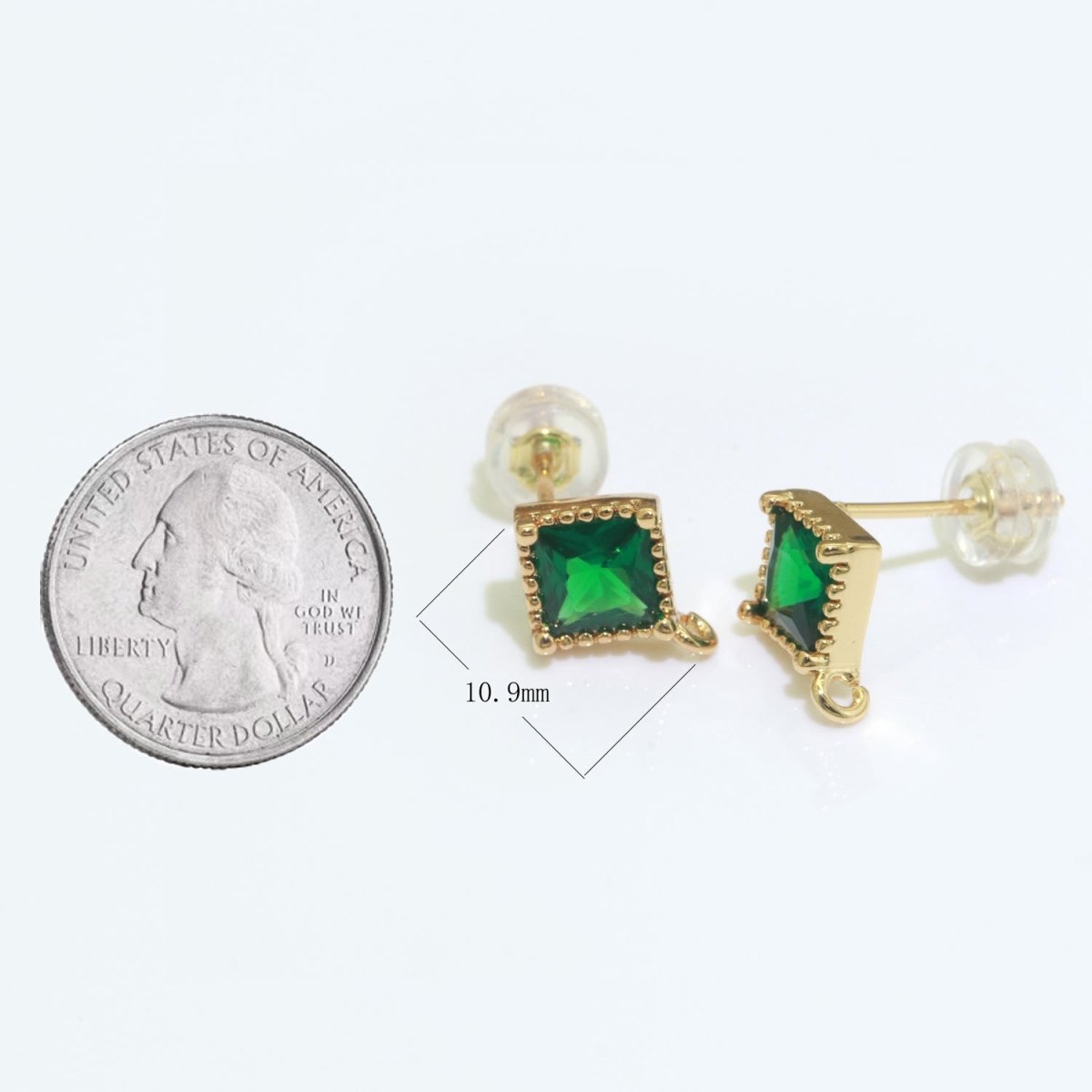 Green Rhombus Cubic Zirconia Gold Stud Open Loop Drop Earrings Supply L-489 - DLUXCA