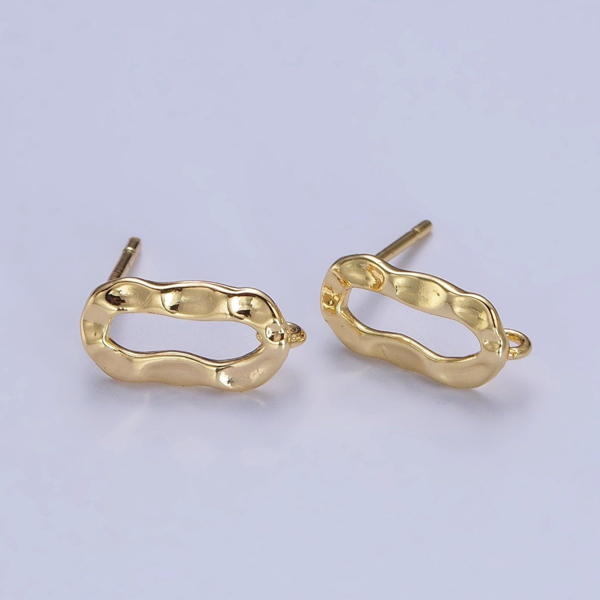 Hammered Oblong Open Loop Stud Earrings Supply in Gold & Silver | Z-084 Z-085 - DLUXCA