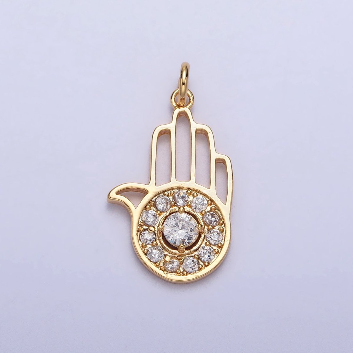 Hamsa Hand Clear Micro Paved CZ Palm Add-On Charm in Silver & Gold | AC228 AC277 - DLUXCA