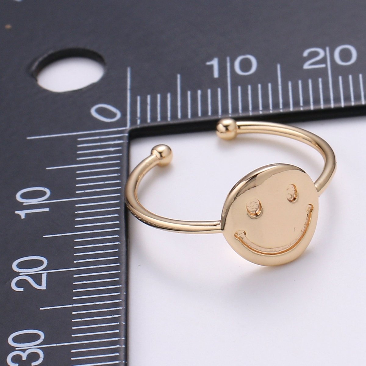 Happy Face 18k Gold Filled Ring, Smiley Adjustable Gold Curb Ring, Simple Round Ring, Smile R-272 - DLUXCA