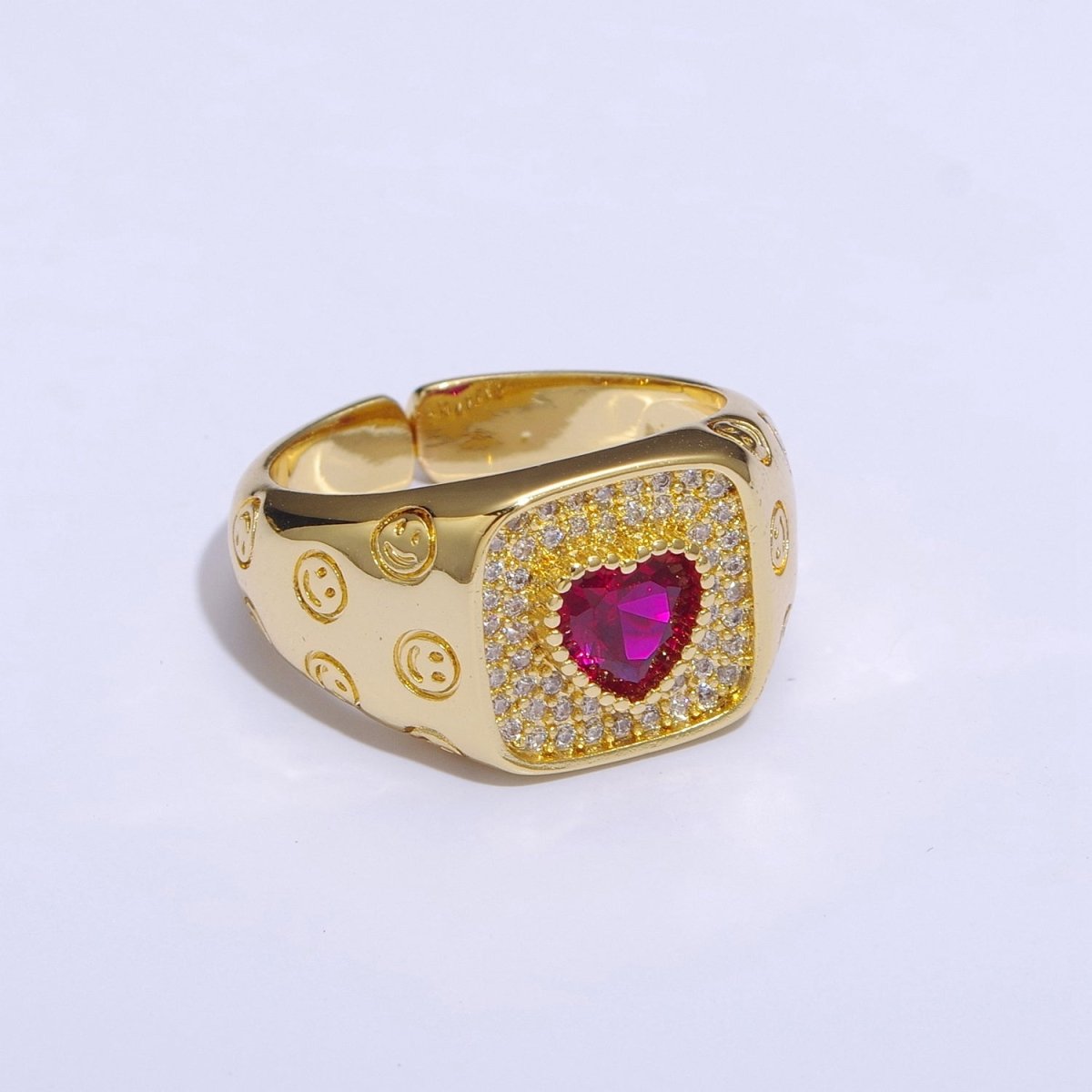 Happy Face Ring Gold Filled Heart Ring Simple Gold Signet Ring Open Ring for Stacking Jewelry us size 6.5 S-254 ~ S-257 - DLUXCA
