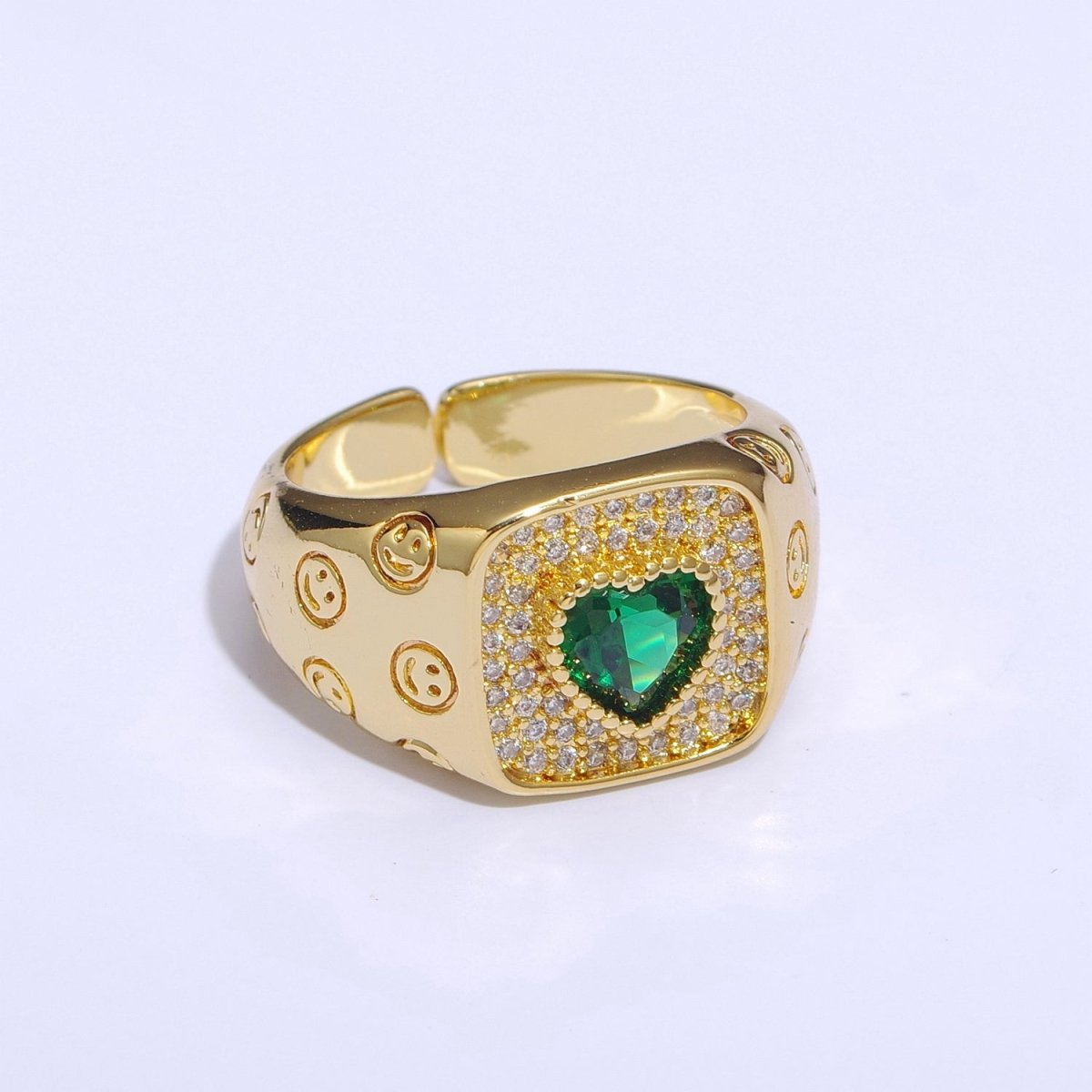 Happy Face Ring Gold Filled Heart Ring Simple Gold Signet Ring Open Ring for Stacking Jewelry us size 6.5 S-254 ~ S-257 - DLUXCA