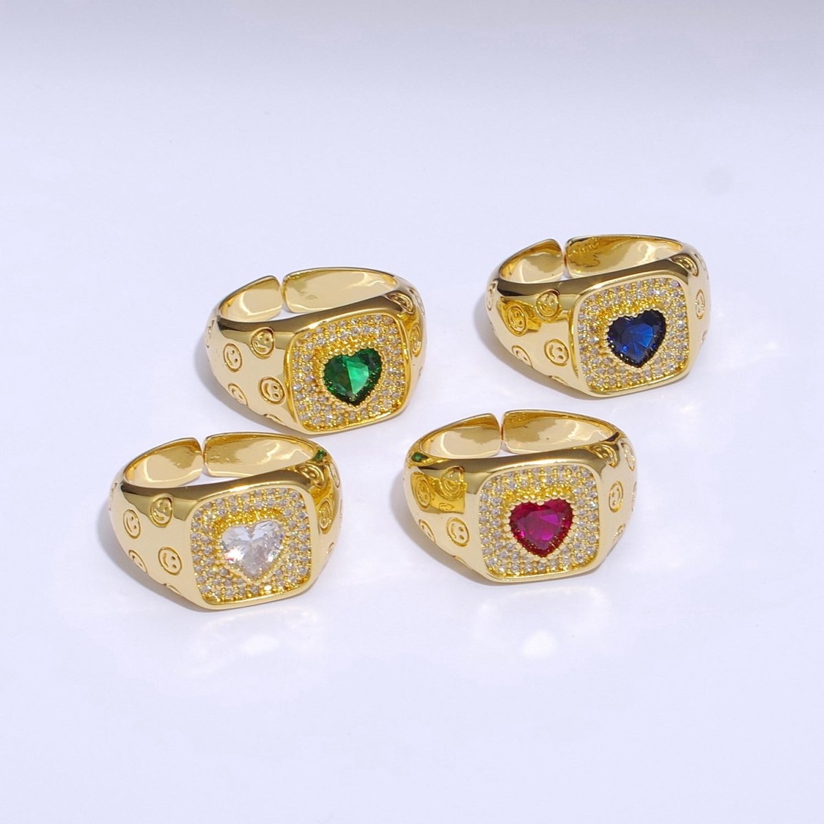 Happy Face Ring Gold Filled Heart Ring Simple Gold Signet Ring Open Ring for Stacking Jewelry us size 6.5 S-254 ~ S-257 - DLUXCA