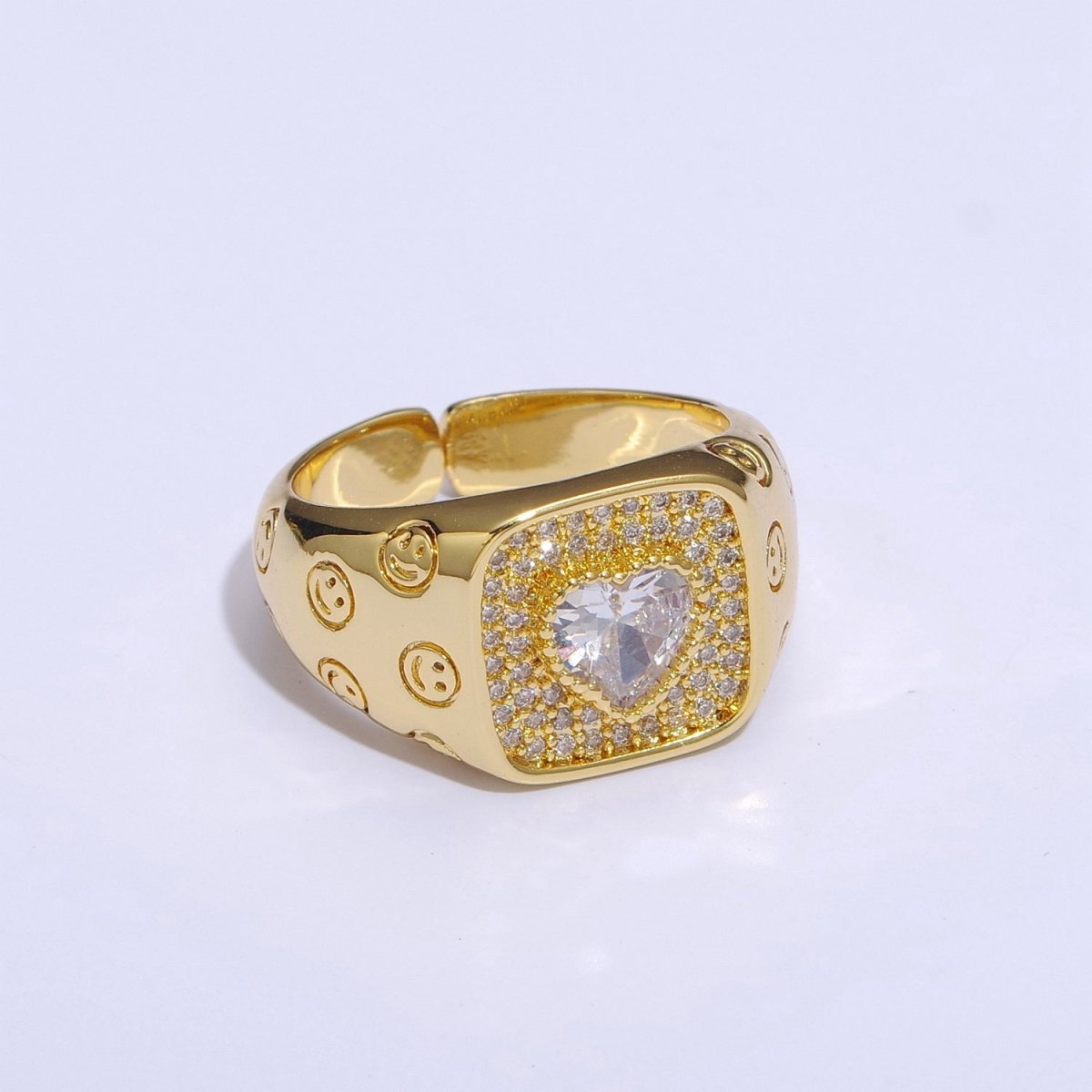 Happy Face Ring Gold Filled Heart Ring Simple Gold Signet Ring Open Ring for Stacking Jewelry us size 6.5 S-254 ~ S-257 - DLUXCA