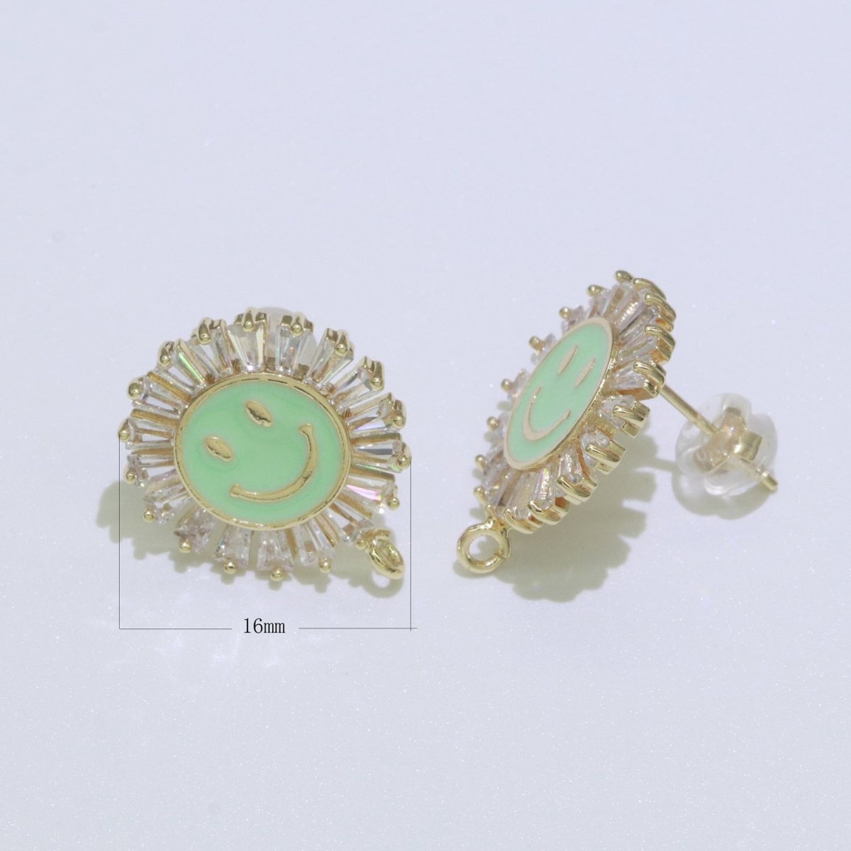 Happy face stud earrings, Tiny smiley face studs, simple gold stud earrings, Round Gold Studs, happy face studs with open link L-361~L-366 - DLUXCA