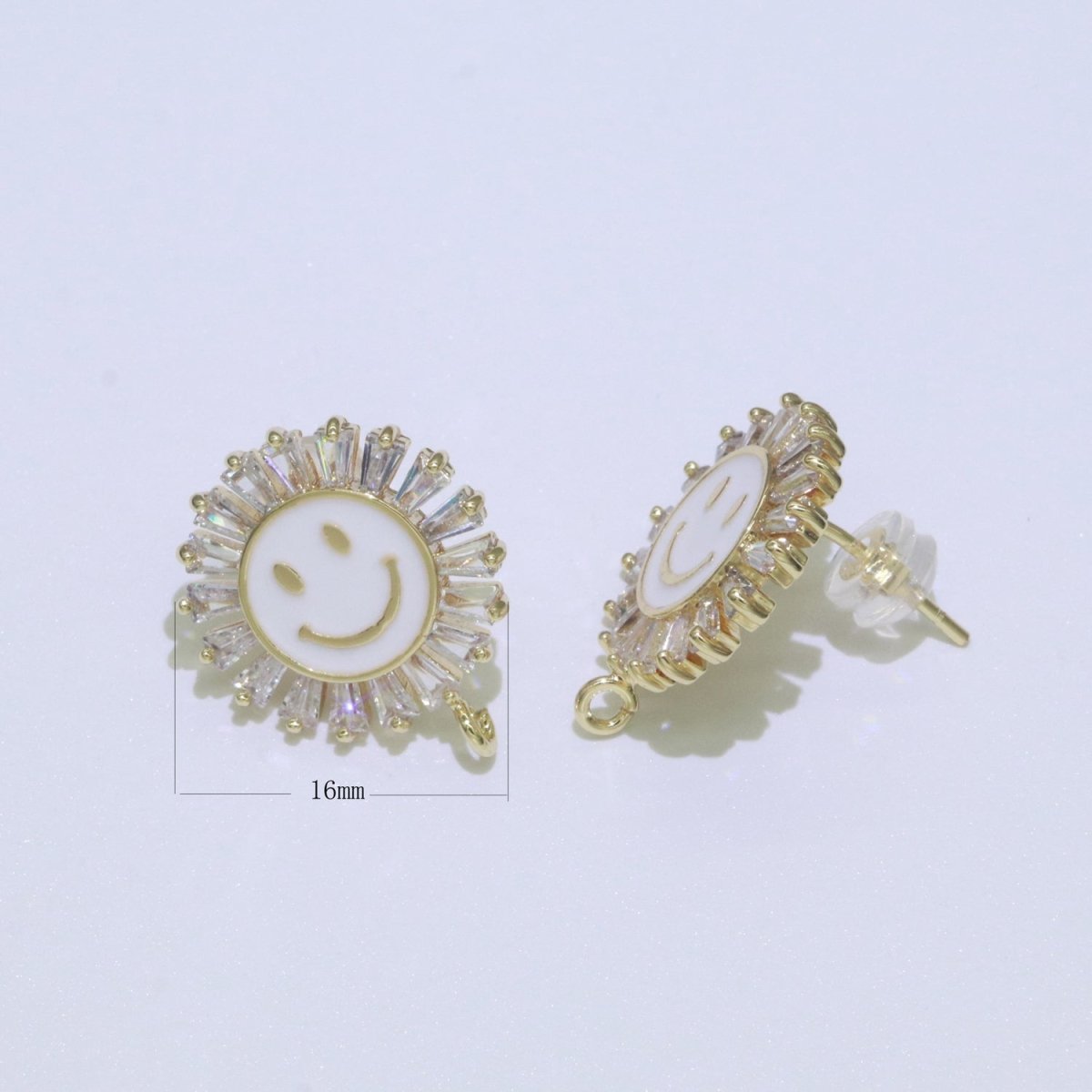 Happy face stud earrings, Tiny smiley face studs, simple gold stud earrings, Round Gold Studs, happy face studs with open link L-361~L-366 - DLUXCA