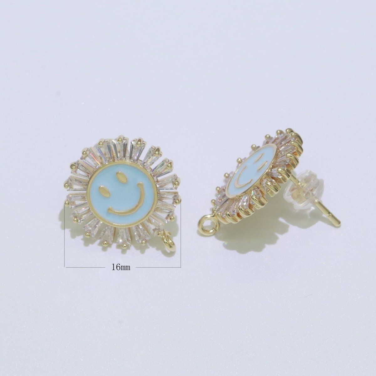 Happy face stud earrings, Tiny smiley face studs, simple gold stud earrings, Round Gold Studs, happy face studs with open link L-361~L-366 - DLUXCA