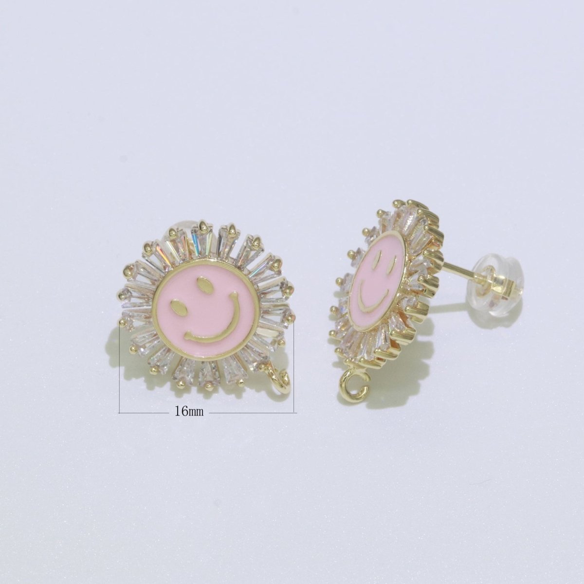 Happy face stud earrings, Tiny smiley face studs, simple gold stud earrings, Round Gold Studs, happy face studs with open link L-361~L-366 - DLUXCA