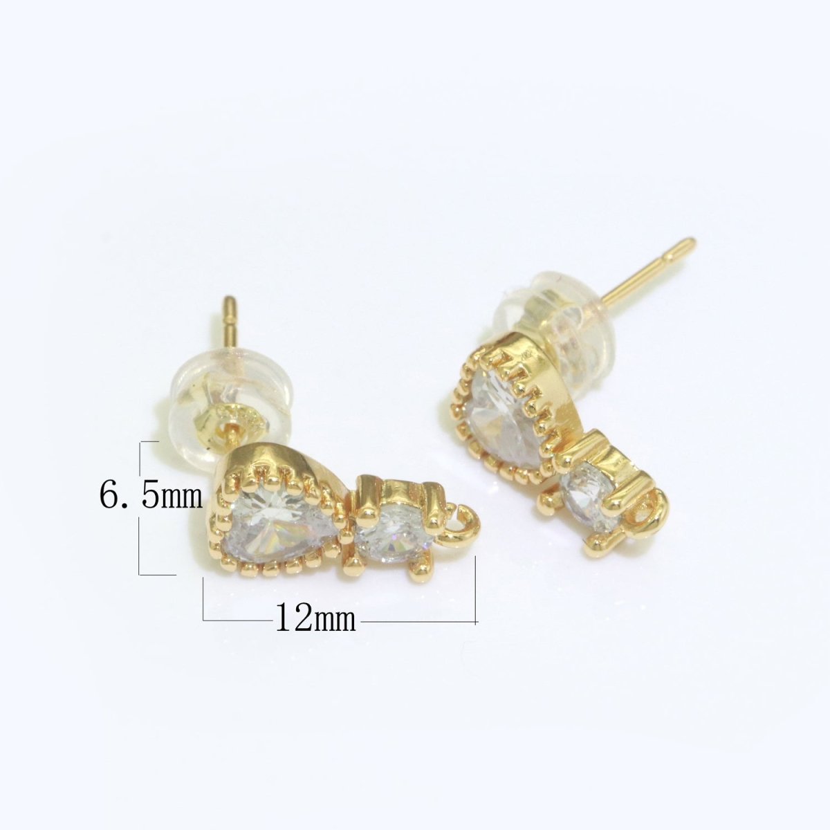 Heart Clear Cubic Zirconia Stud Open Loop Earrings Drop Supply L-488 - DLUXCA