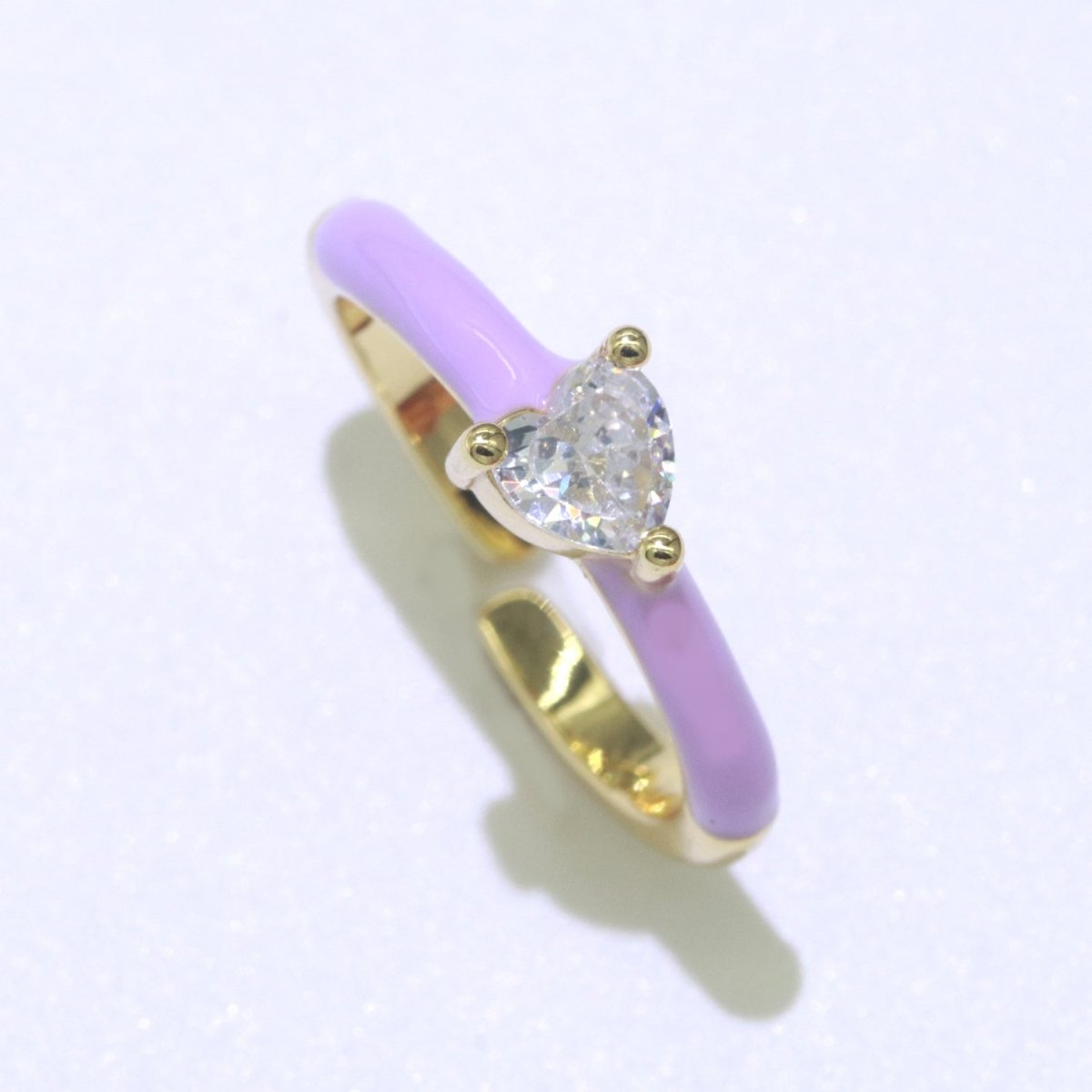 Heart Cz Ring Adjustable Gold Ring, Colorful Pastel Enamel Ring, Stackable Ring Black White Pink blue Green Ring for Women O-910~O-919 - DLUXCA