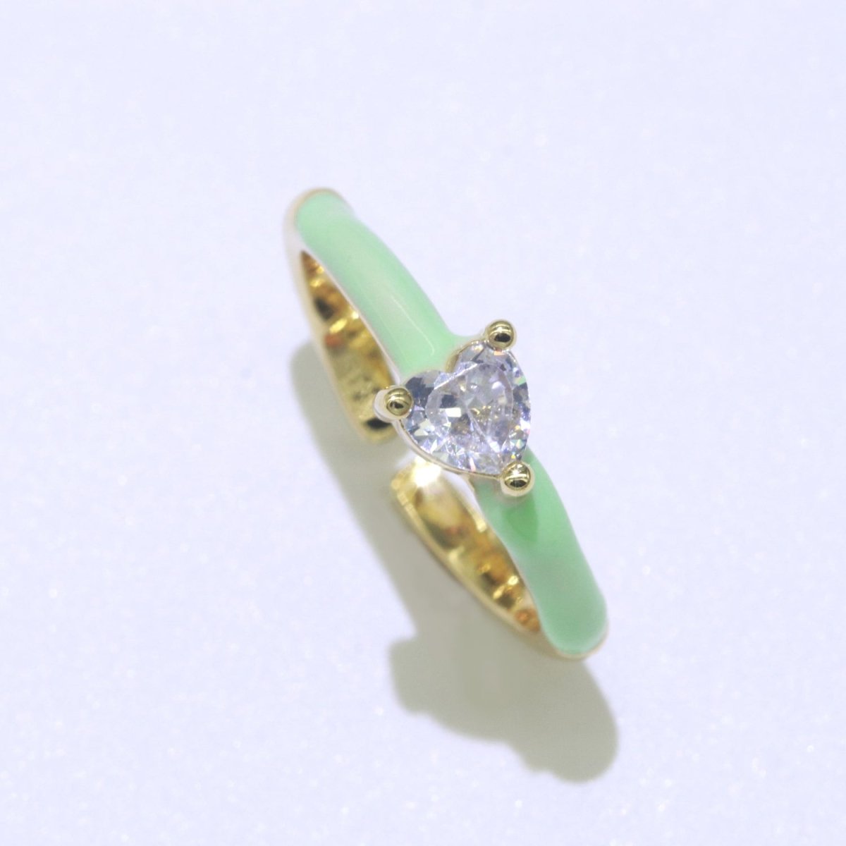 Heart Cz Ring Adjustable Gold Ring, Colorful Pastel Enamel Ring, Stackable Ring Black White Pink blue Green Ring for Women O-910~O-919 - DLUXCA