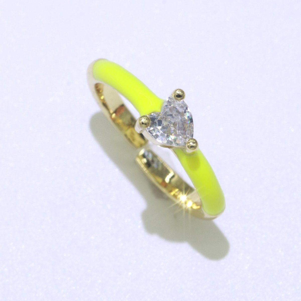 Heart Cz Ring Adjustable Gold Ring, Colorful Pastel Enamel Ring, Stackable Ring Black White Pink blue Green Ring for Women O-910~O-919 - DLUXCA