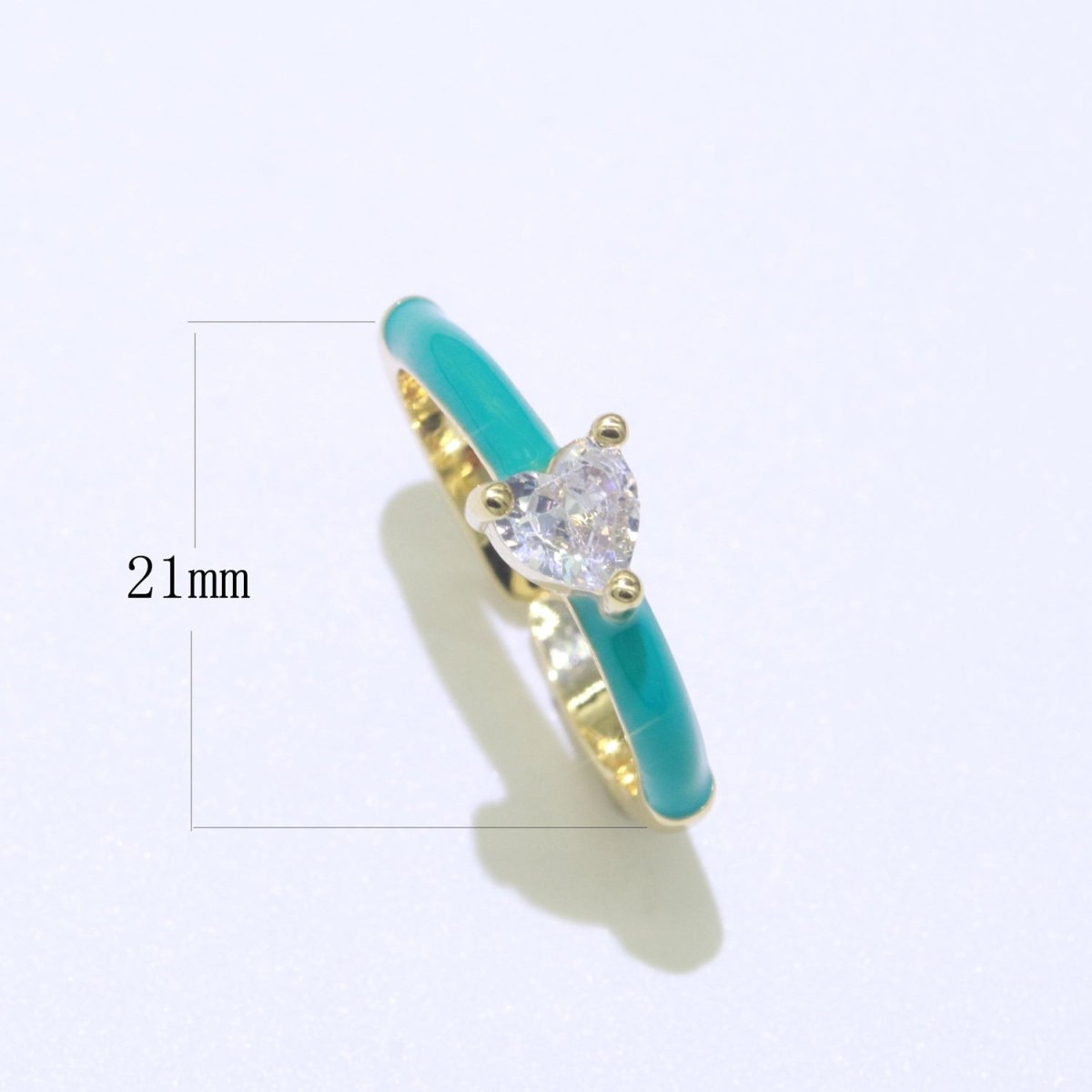 Heart Cz Ring Adjustable Gold Ring, Colorful Pastel Enamel Ring, Stackable Ring Black White Pink blue Green Ring for Women O-910~O-919 - DLUXCA