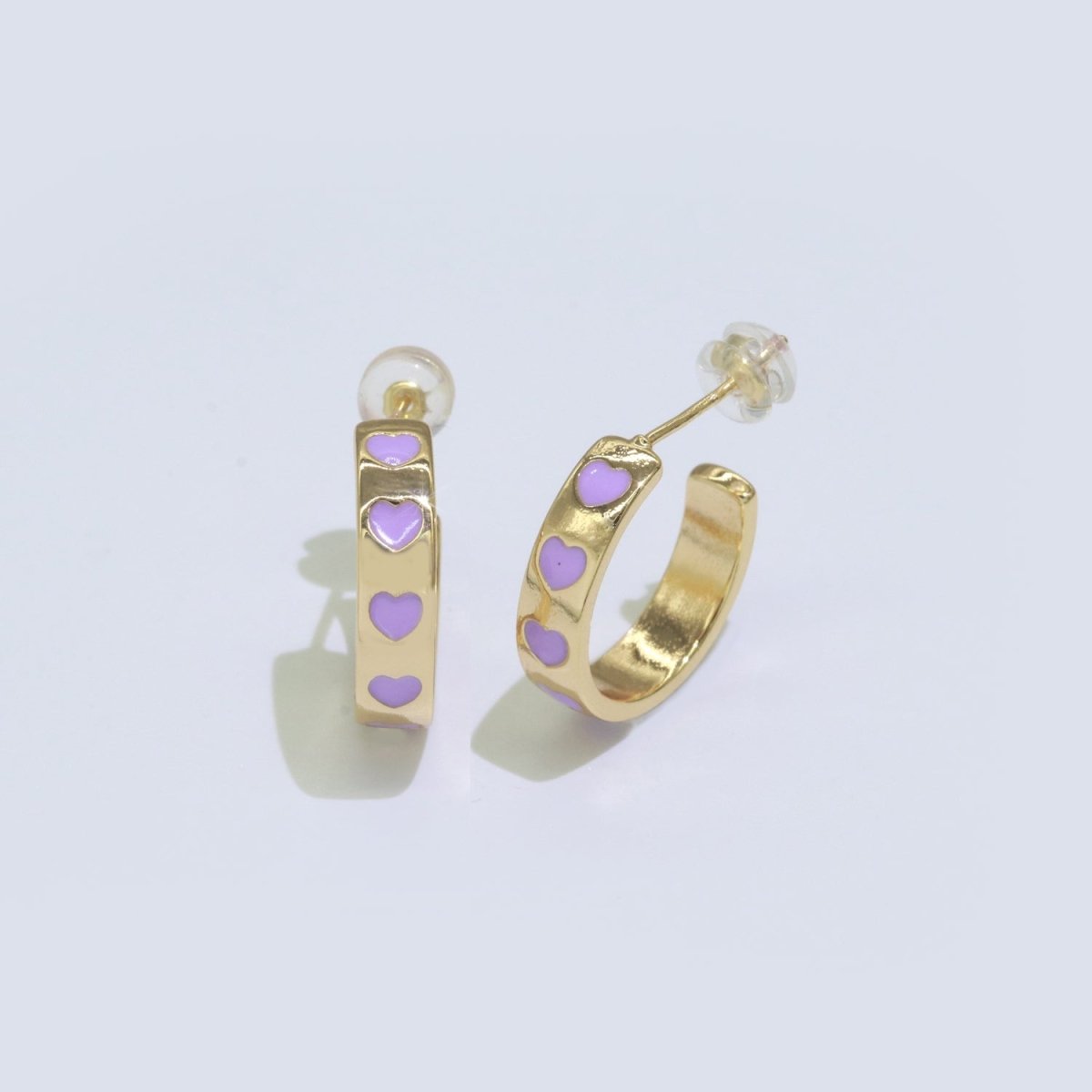 Heart Enamel Round hoop earrings 17.5mm, Lead Nickel free Earrings Y2K Simple Round hoop 1 pair hoops P-223~P-228 - DLUXCA