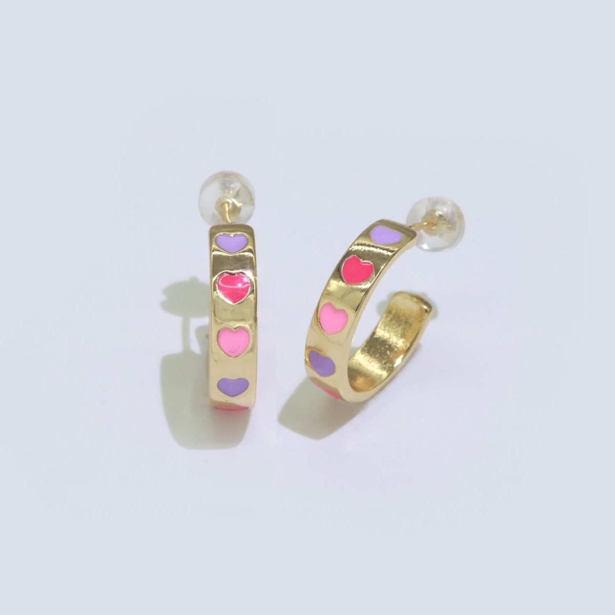 Heart Enamel Round hoop earrings 17.5mm, Lead Nickel free Earrings Y2K Simple Round hoop 1 pair hoops P-223~P-228 - DLUXCA