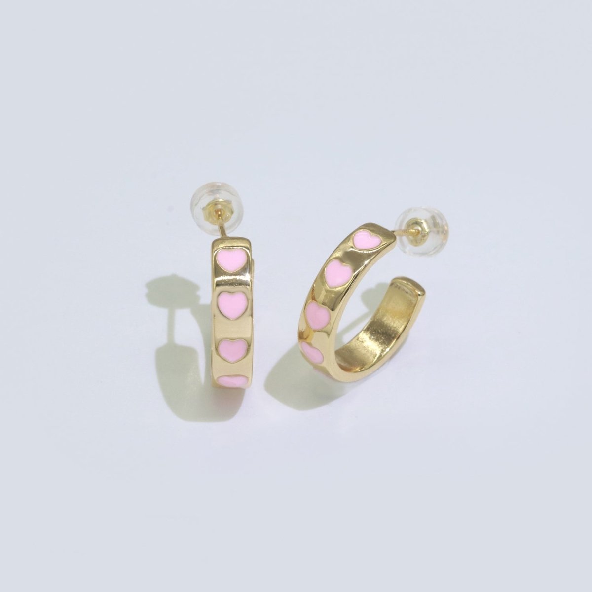 Heart Enamel Round hoop earrings 17.5mm, Lead Nickel free Earrings Y2K Simple Round hoop 1 pair hoops P-223~P-228 - DLUXCA