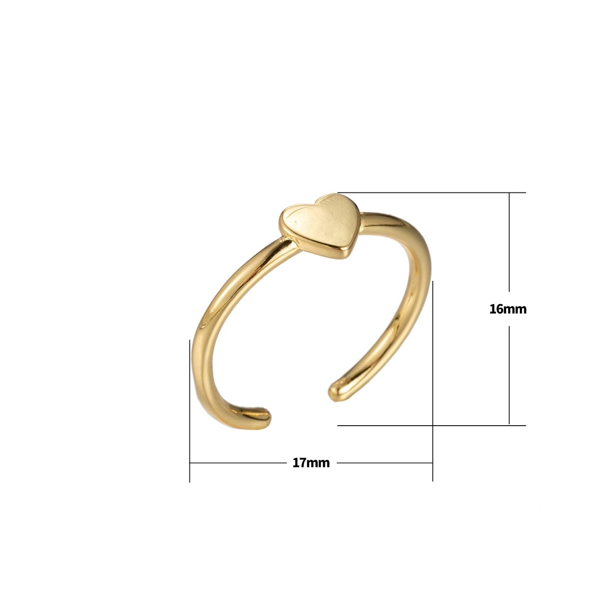 Heart Gold Stacking Ring - Minimalist Jewelry Dainty Love ring, midi ring, Love ring, Open Adjustable ring birthday gift Silver Ring O-341 O-342 - DLUXCA