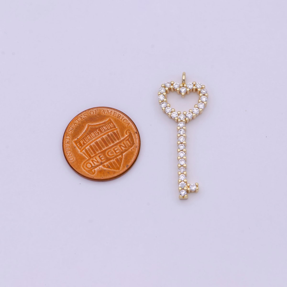 Heart key pendant 18K gold Filled Nickel free Lead Free Micro Pave Charm, Cubic Key pendant, Earring Necklace Component C-744 - DLUXCA